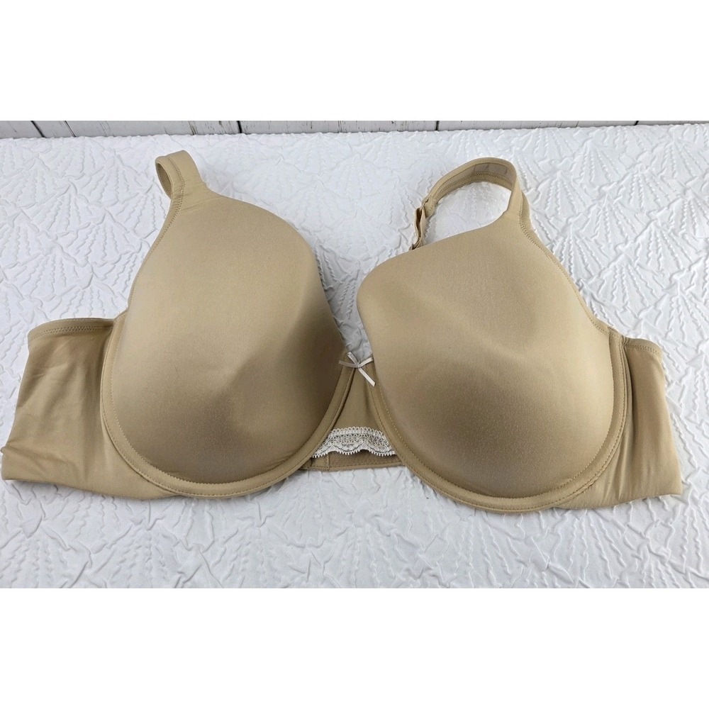 Cacique Lightly Lined Full Coverage Bra Women 50C Tan Underwire Smooth Lace Trim